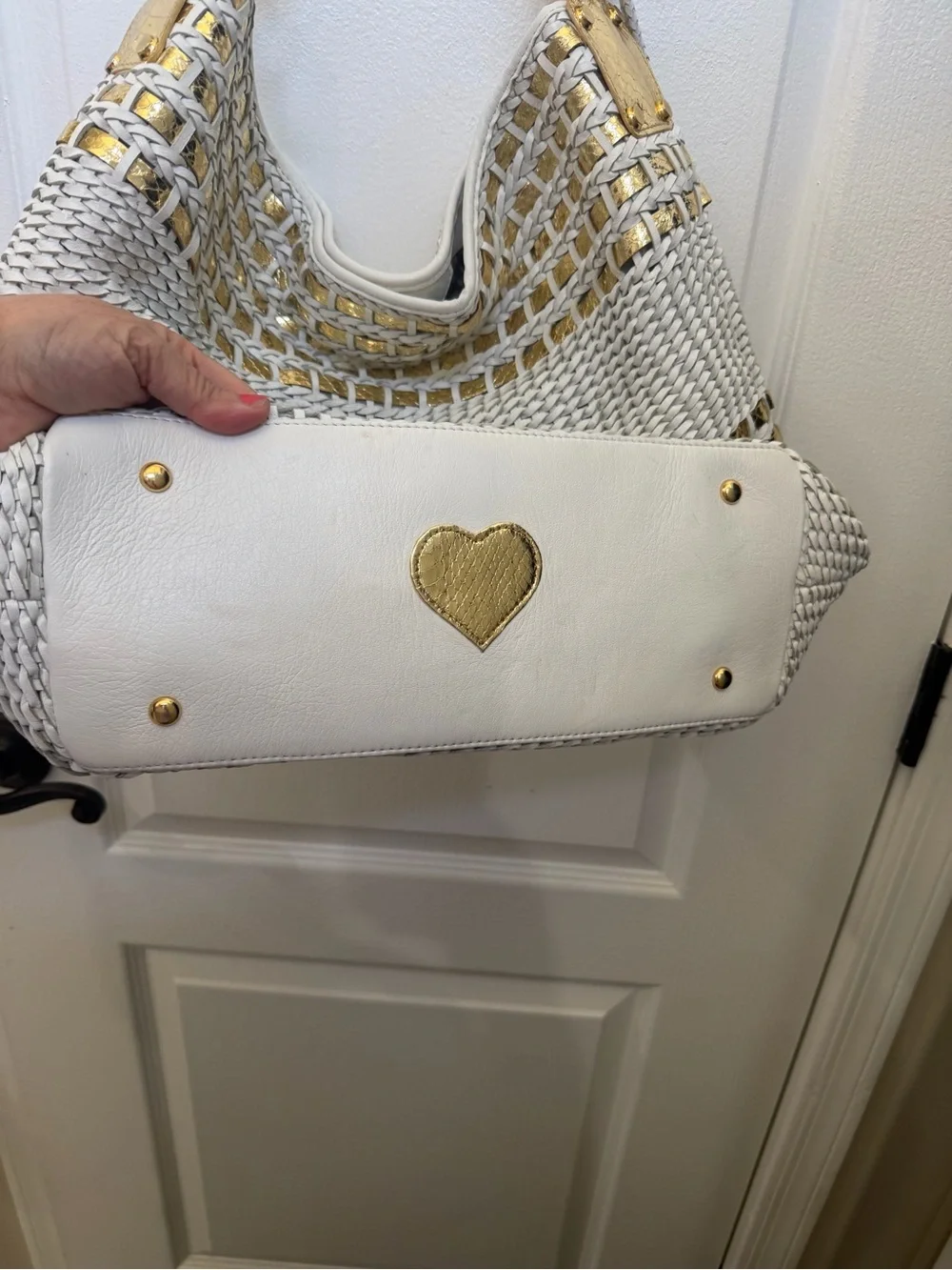 Beverly Feldman white and gold woven large hobo bag Gorgeous